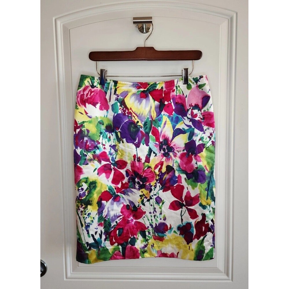 Jones New York Silk Blend Watercolor Pink Purple Floral Skirt Size 8